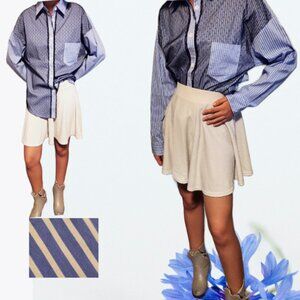 NEW LIC Lizette Collection Classic Blue Stripe Front Knitted Cotton Shirt Size L
